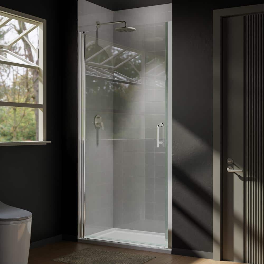 Boosicavelly 36 In. W x 72 In. H Pivot Semi-Frameless Shower Door in Chrome with Clear Glass