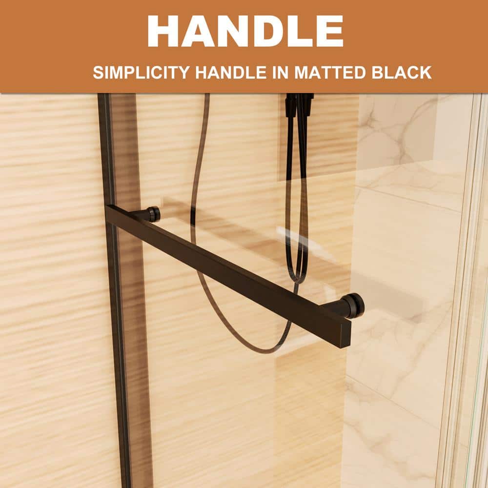 Boosicavelly 60 in. W x 74 in. H Sliding Semi-Frameless Shower Door in Matte Black Finish with Tempered Glass