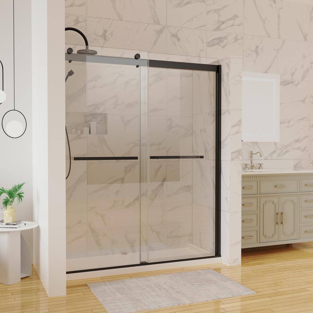 Boosicavelly 60 in. W x 74 in. H Sliding Semi-Frameless Shower Door in Matte Black Finish with Tempered Glass