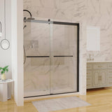 Boosicavelly 60 in. W x 74 in. H Sliding Semi-Frameless Shower Door in Matte Black Finish with Tempered Glass