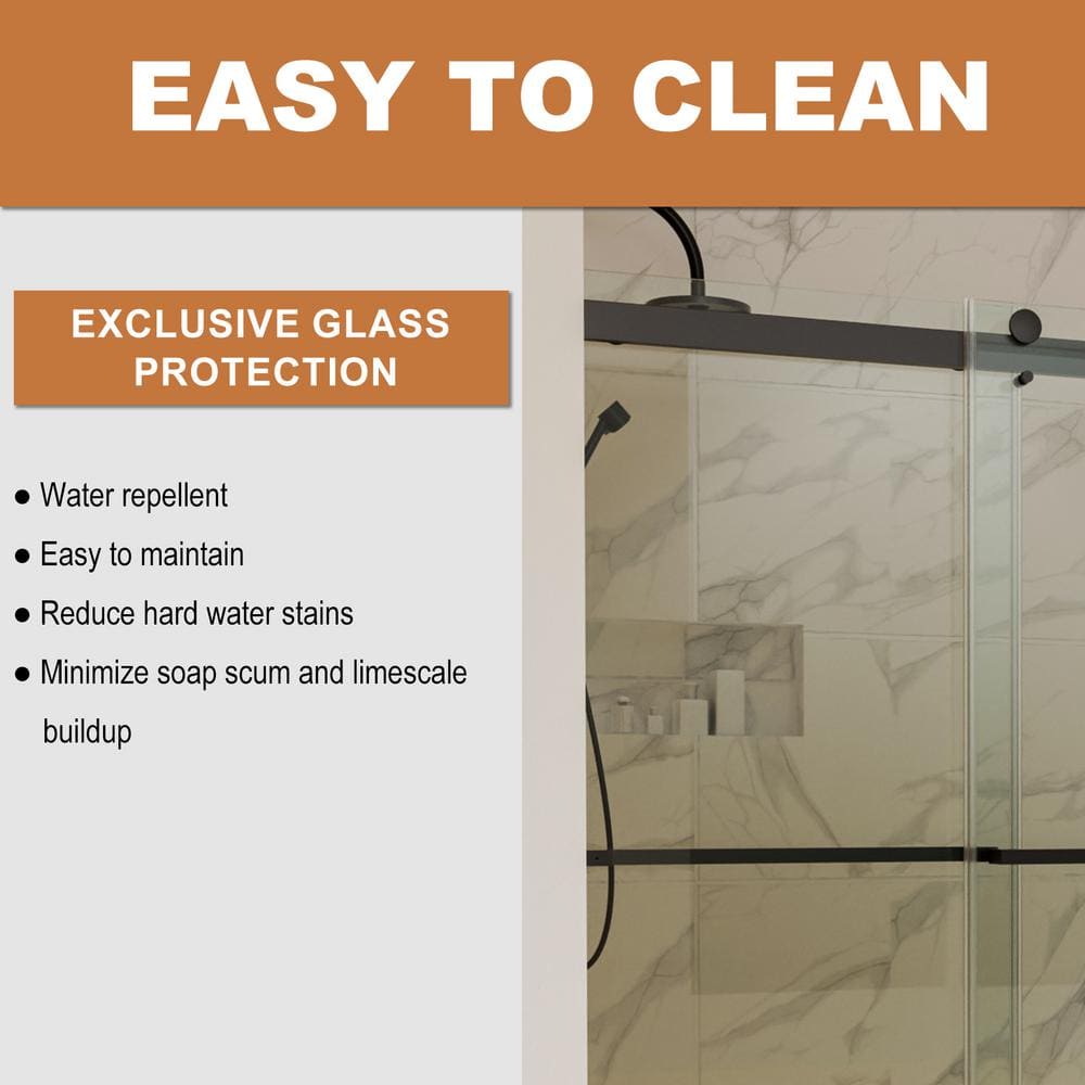 Boosicavelly 60 in. W x 74 in. H Sliding Semi-Frameless Shower Door in Matte Black Finish with Tempered Glass