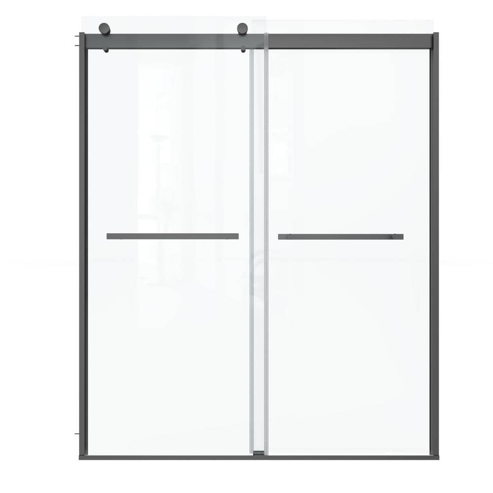 Boosicavelly 60 in. W x 74 in. H Sliding Semi-Frameless Shower Door in Matte Black Finish with Tempered Glass