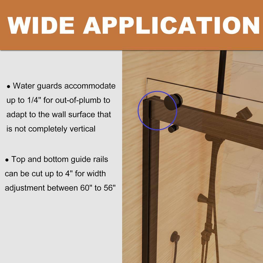 Boosicavelly 60 in. W x 74 in. H Sliding Semi-Frameless Shower Door in Matte Black Finish with Tempered Glass