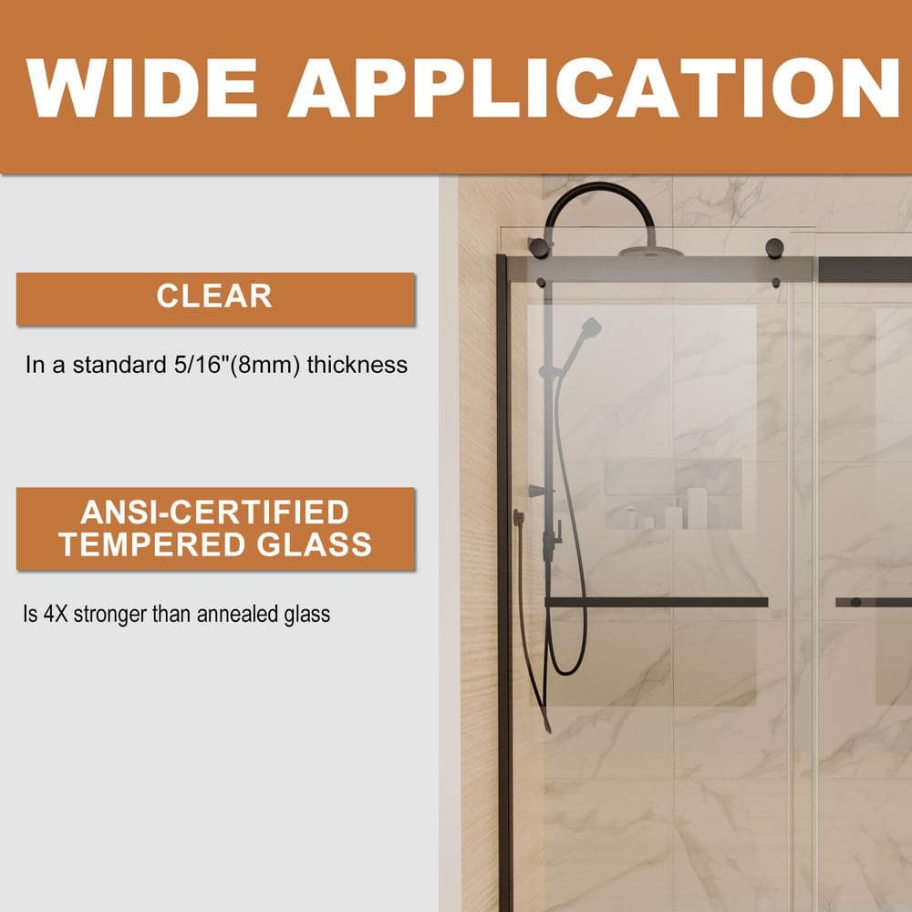 Boosicavelly 60 in. W x 74 in. H Sliding Semi-Frameless Shower Door in Matte Black Finish with Tempered Glass
