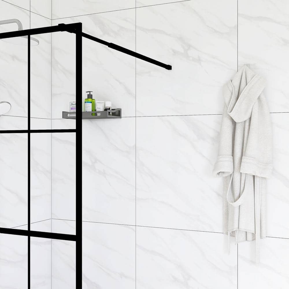 Boosicavelly Fixed Framed Shower Door in Black Finish with Tempered Glass 34 in. W x 72 in. H