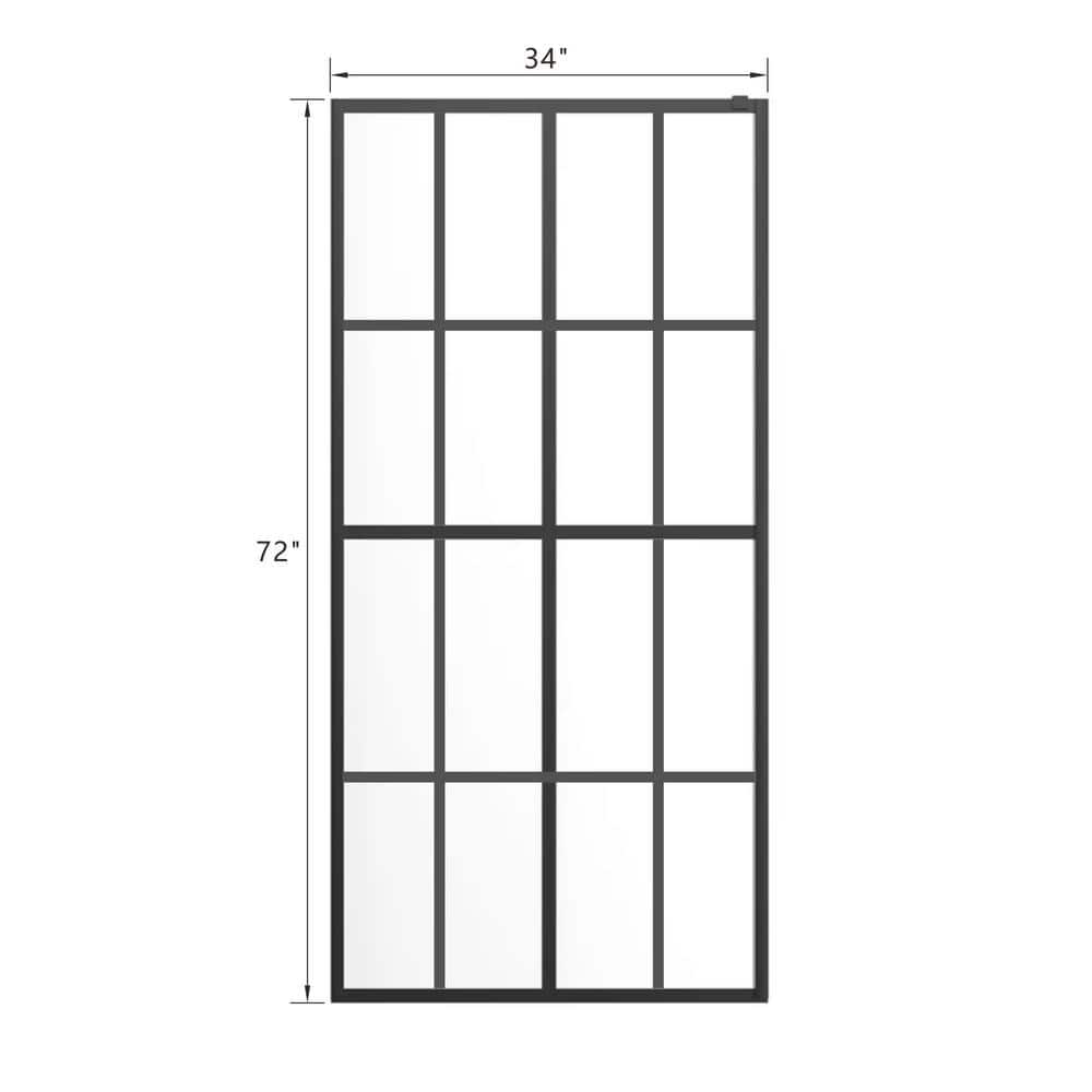 Boosicavelly Fixed Framed Shower Door in Black Finish with Tempered Glass 34 in. W x 72 in. H
