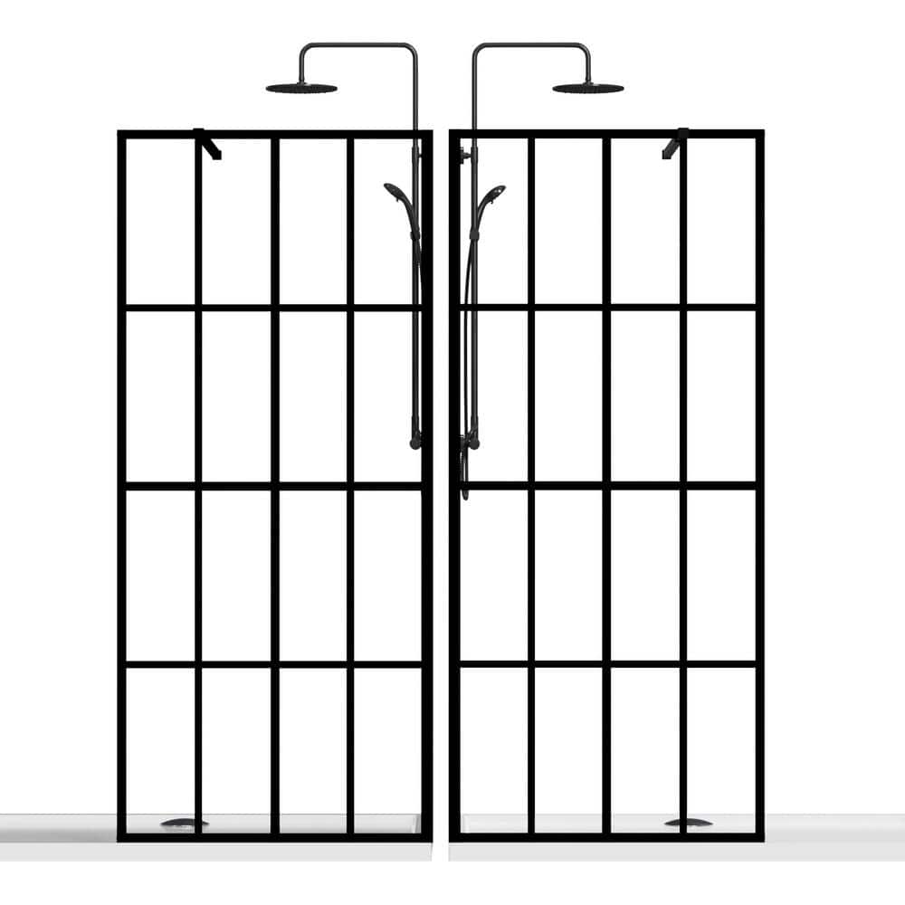 Boosicavelly 46 in. W x 72 in. H Fixed Framed Shower Door in Black Finish with Tempered Glass
