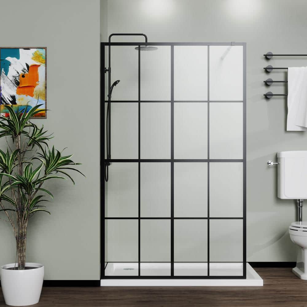 Boosicavelly 46 in. W x 72 in. H Fixed Framed Shower Door in Black Finish with Tempered Glass