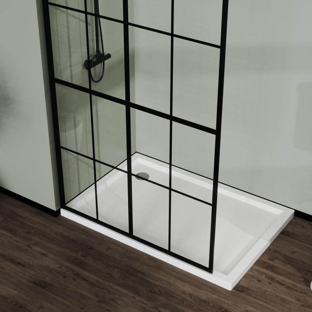 Boosicavelly 46 in. W x 72 in. H Fixed Framed Shower Door in Black Finish with Tempered Glass