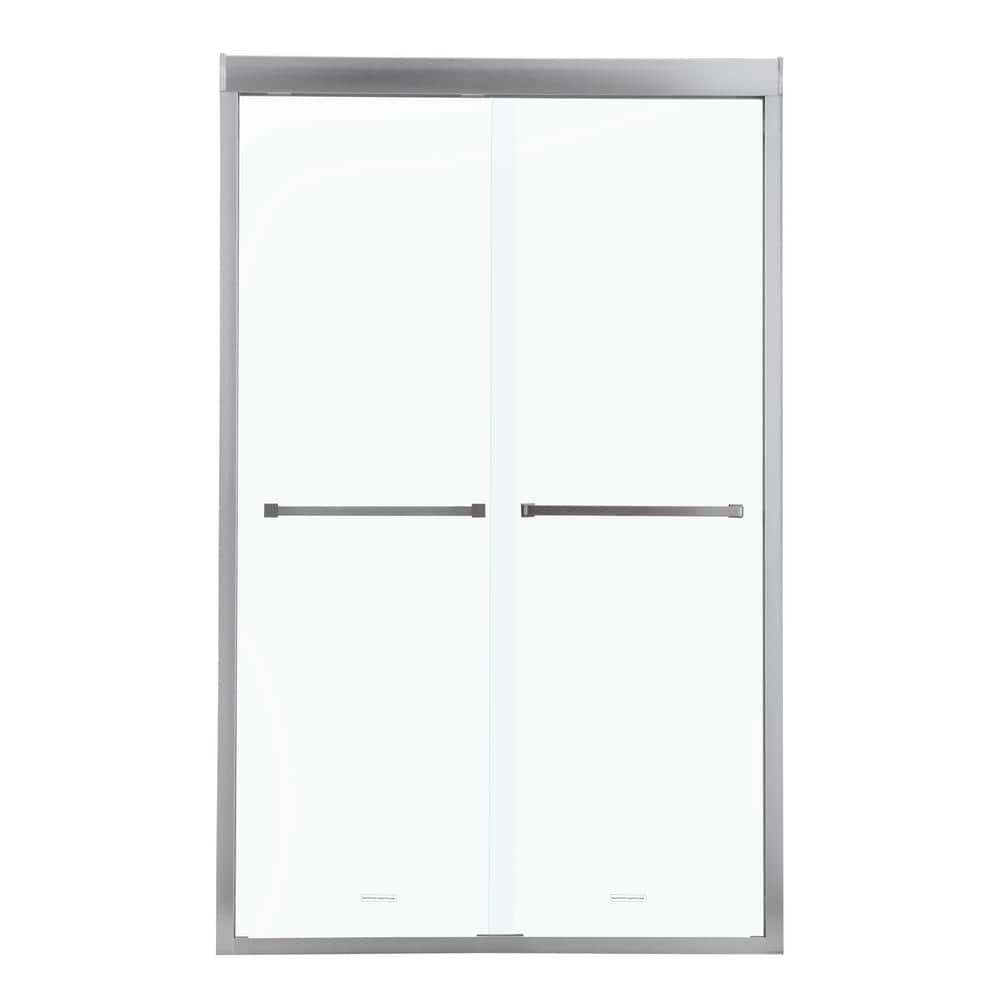 Boosicavelly 50 in. W x 76 in. H Double Sliding Semi-Frameless Shower Door in Brushed Nickel Finish with Glass