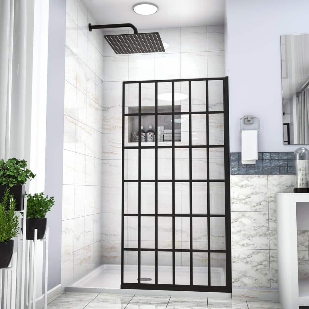 Boosicavelly 38.5 in. W x 72 in. H Fixed Framed Shower Door in Matte Black with Tempered Glass