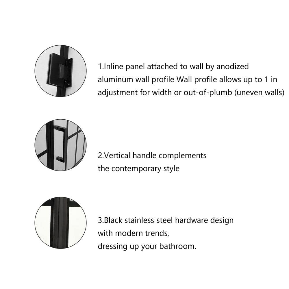 Boosicavelly 41 in. W x 72 in. H Pivot Framed Shower Door in Matte Black Finish with Tempered Glass