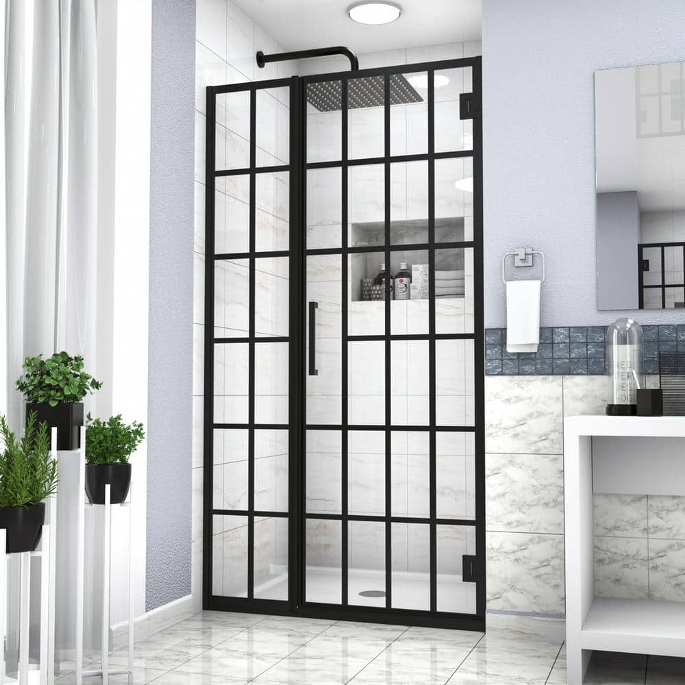 Boosicavelly 41 in. W x 72 in. H Pivot Framed Shower Door in Matte Black Finish with Tempered Glass