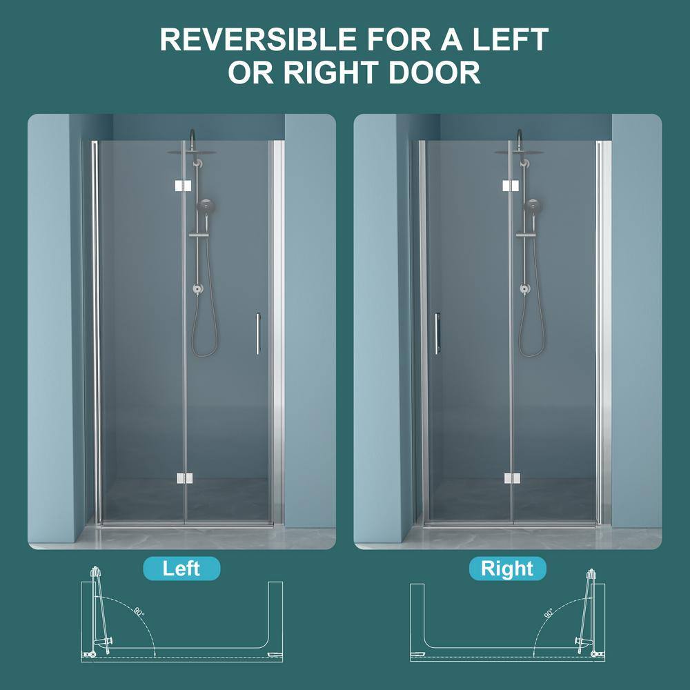 Boosicavelly 34 in. W x 72 in. H Bifold Semi-Frameless Shower Door in Chrome Finish with Clear Glass
