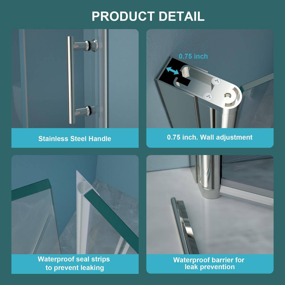 Boosicavelly 34 in. W x 72 in. H Bifold Semi-Frameless Shower Door in Chrome Finish with Clear Glass
