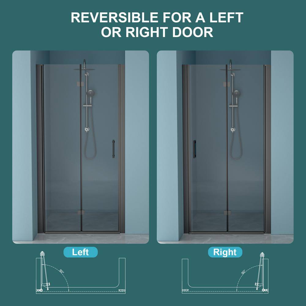 Boosicavelly 30 in. W x 72 in. H Bifold Semi-Frameless Shower Door in Black Finish with Clear Glass