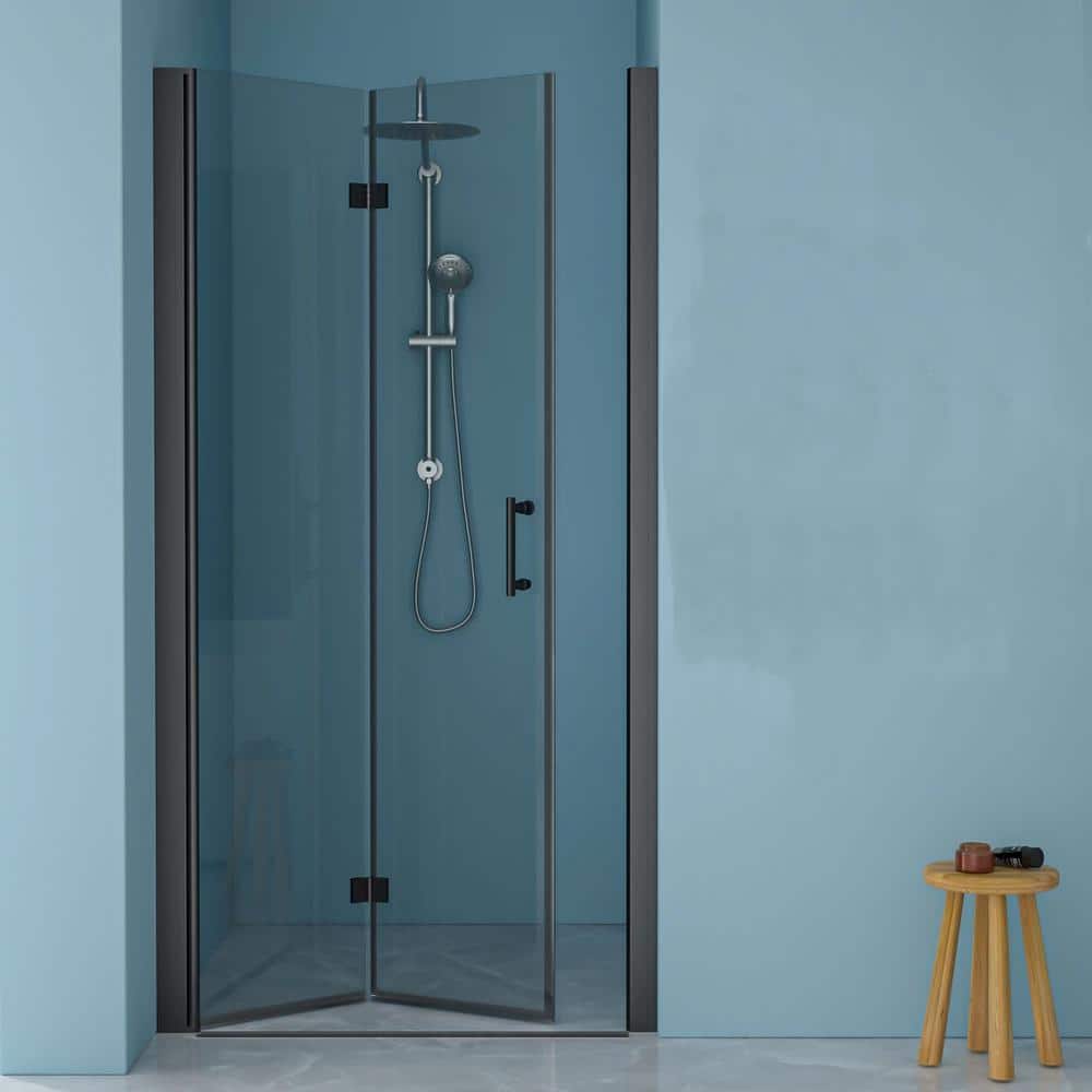 Boosicavelly 30 in. W x 72 in. H Bifold Semi-Frameless Shower Door in Black Finish with Clear Glass
