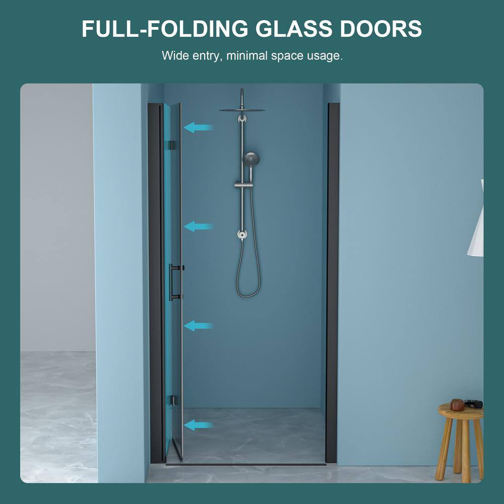 Boosicavelly 30 in. W x 72 in. H Bifold Semi-Frameless Shower Door in Black Finish with Clear Glass