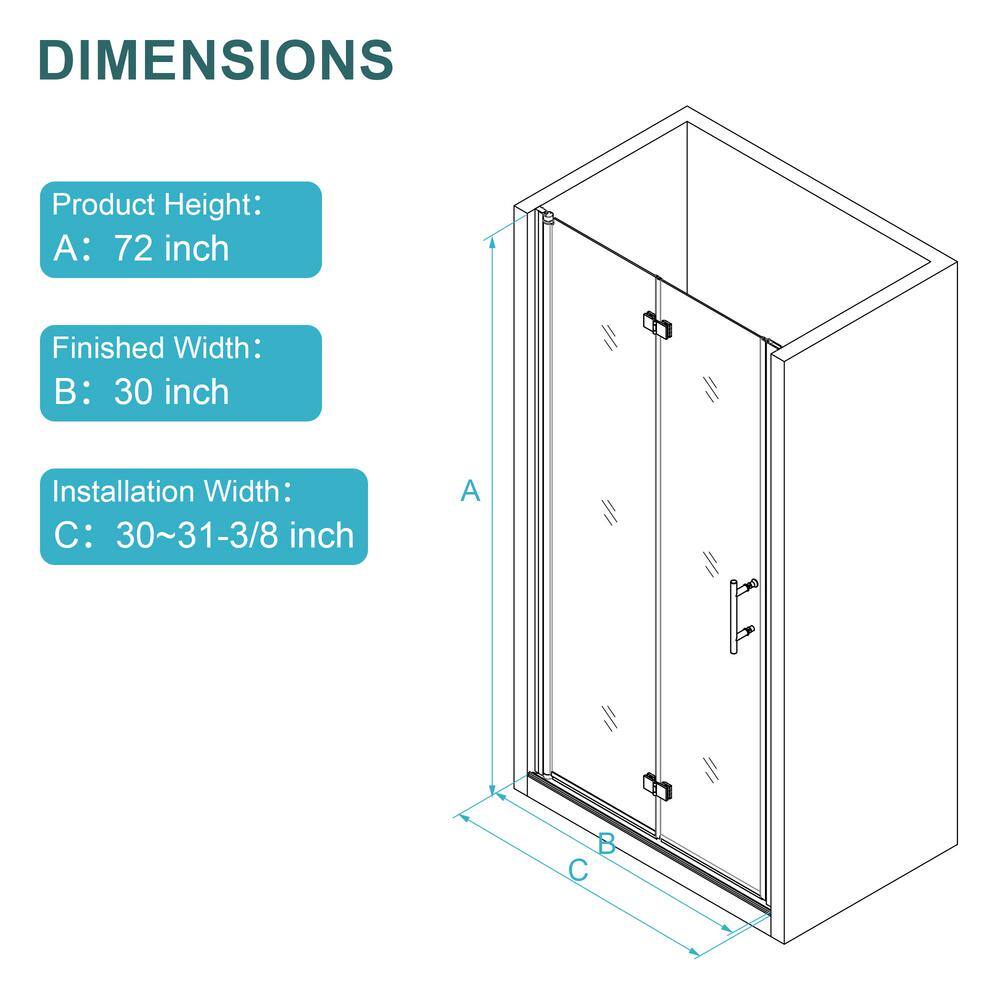 Boosicavelly 30 in. W x 72 in. H Bifold Semi-Frameless Shower Door in Black Finish with Clear Glass