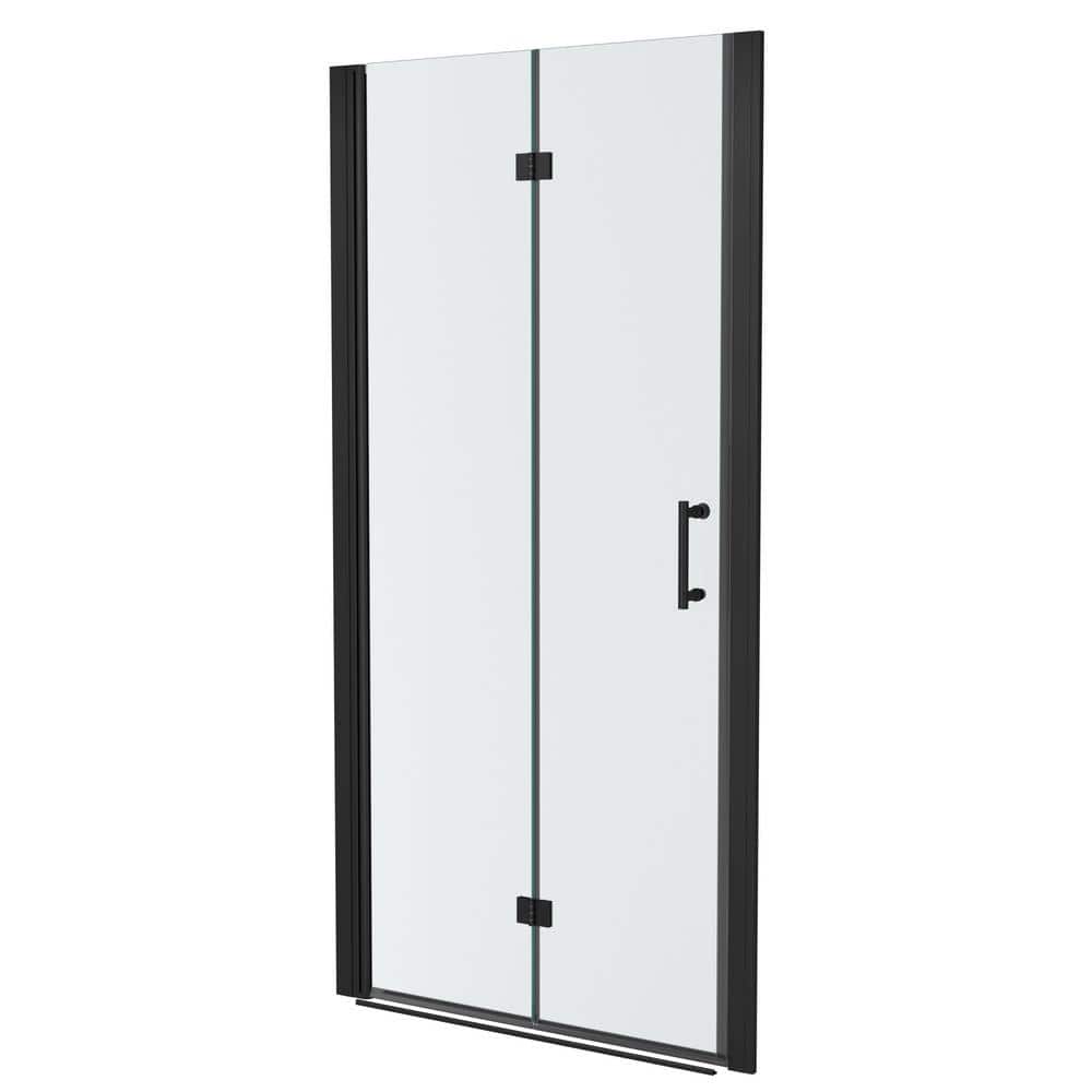 Boosicavelly 36 in. W x 72 in. H Bifold Semi-Frameless Shower Door in Black Finish with Clear Glass