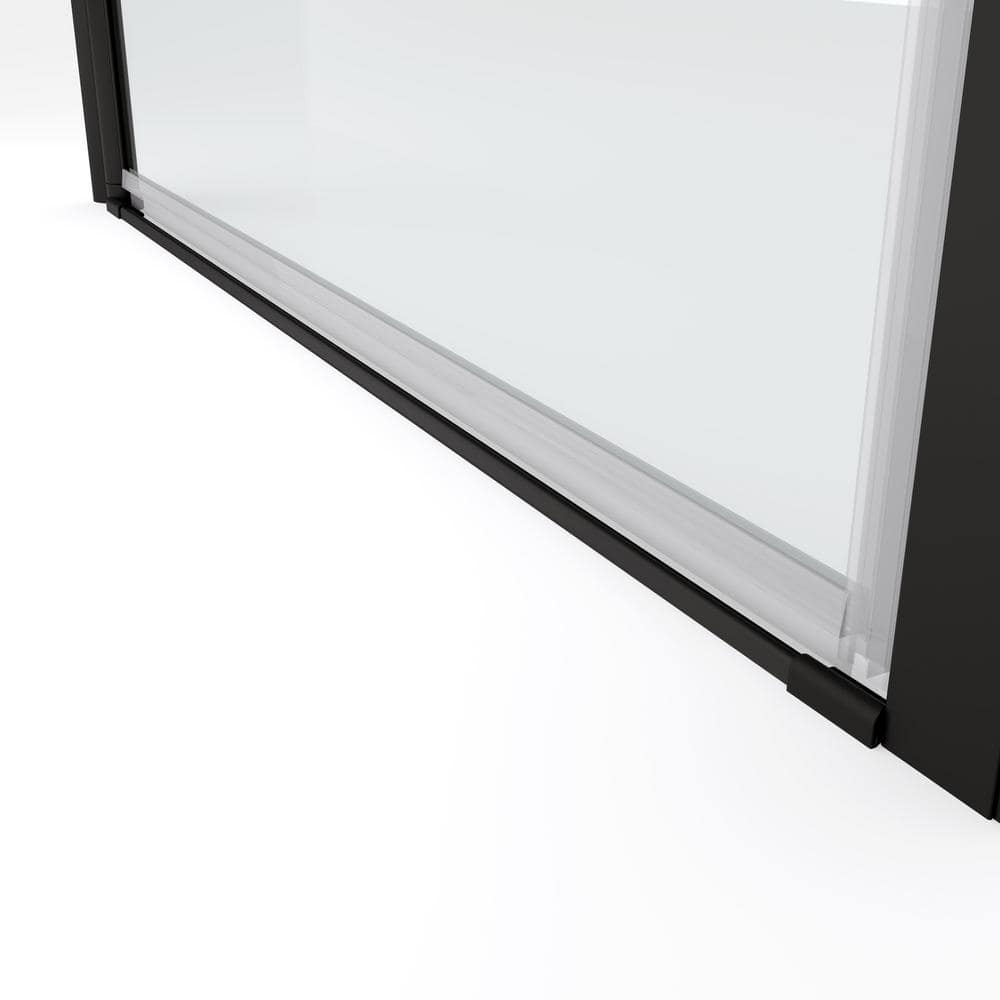 Boosicavelly 28 in. W x 72 in. H Pivot Semi-Frameless Shower Door in Matte Black Finish with Tempered Glass