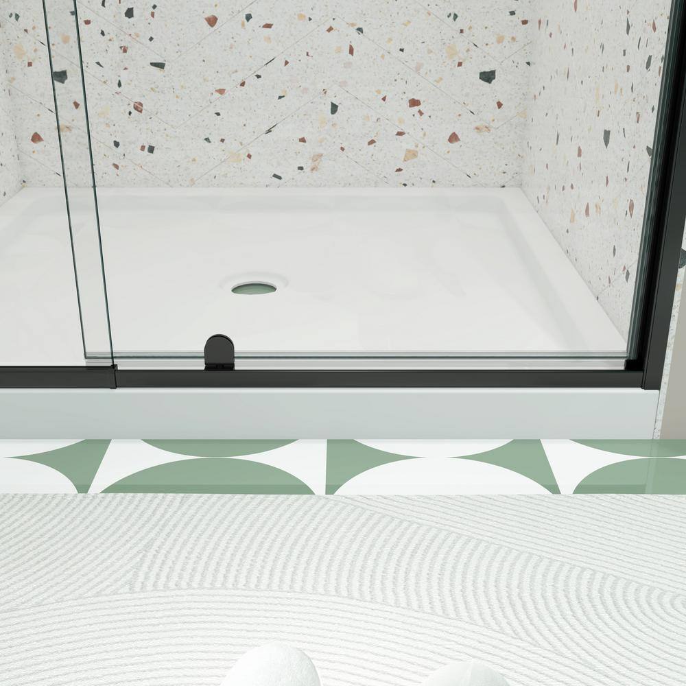 Boosicavelly 60 in. W x 71 in. H Pivot Semi-Frameless Shower Door in Matte Black Finish with Tempered Glass