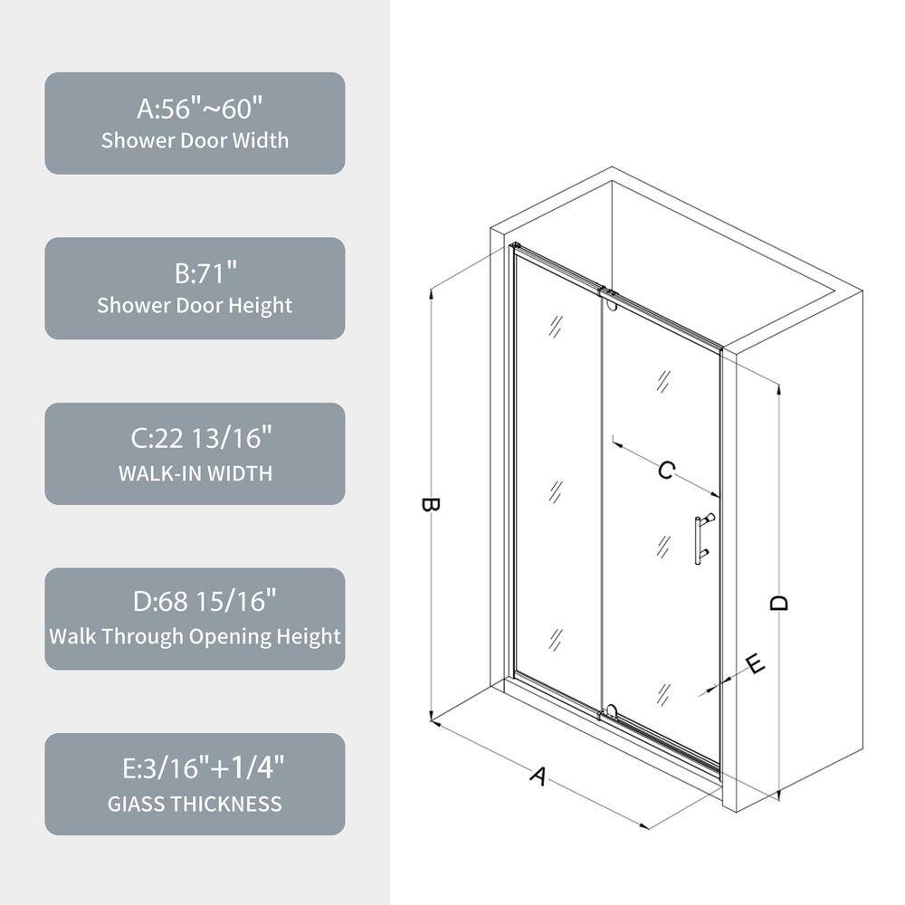 Boosicavelly 60 in. W x 71 in. H Pivot Semi-Frameless Shower Door in Matte Black Finish with Tempered Glass