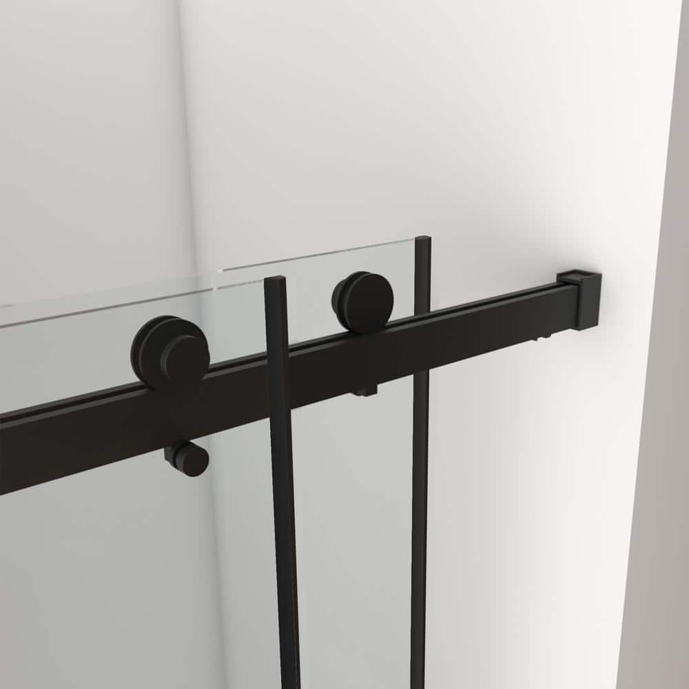Boosicavelly Double Sliding Frameless Shower Door in Matte Black Finish with Clear Glass 60 in. W x 70 in. H
