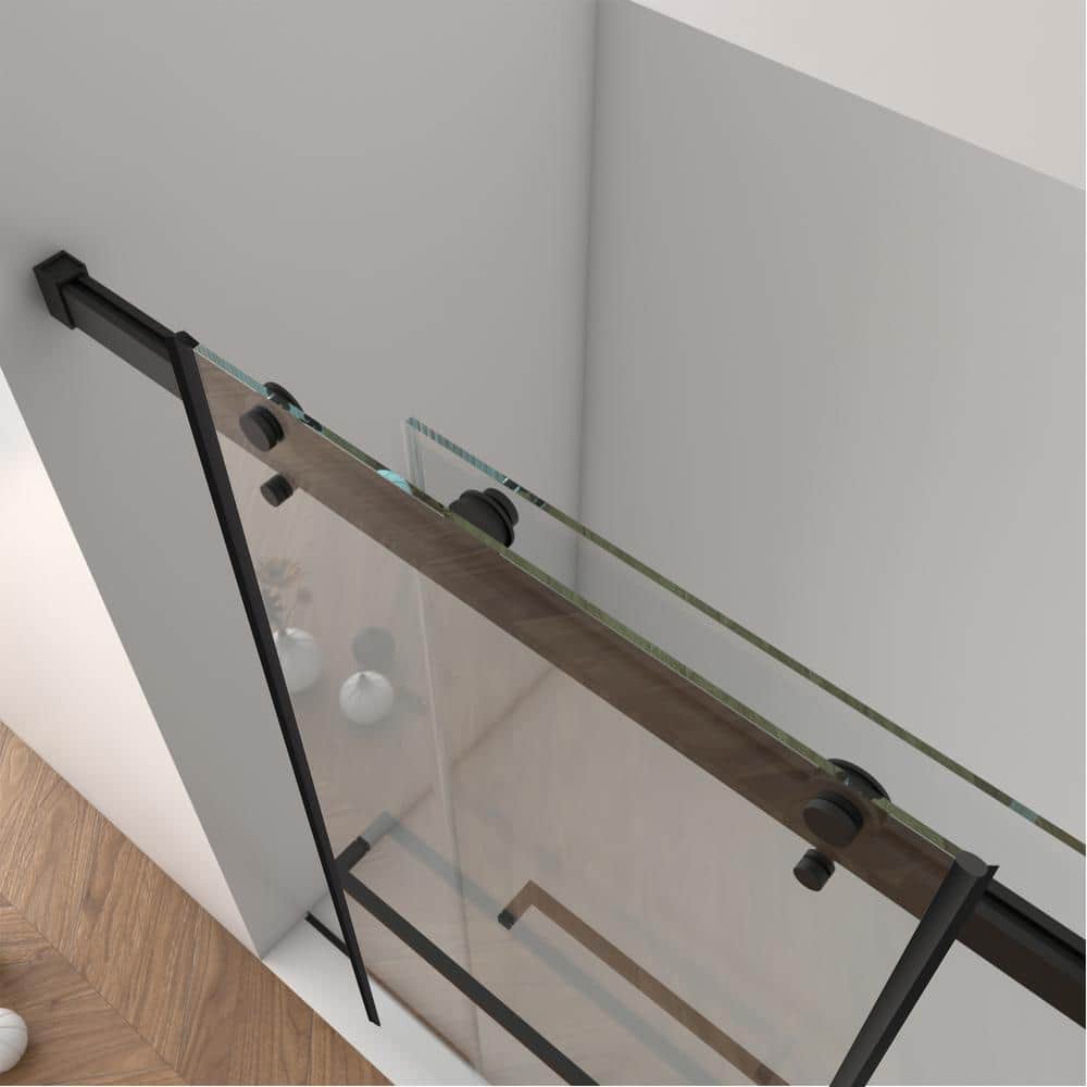 Boosicavelly Double Sliding Frameless Shower Door in Matte Black Finish with Clear Glass 60 in. W x 70 in. H