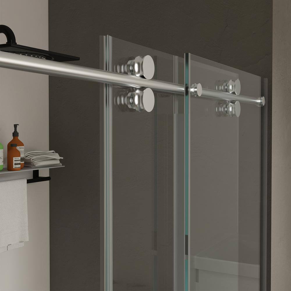 Boosicavelly 56-60 in. W x 76 in. H Sliding Frameless Shower Door in Chrome Finish with Clear Tempered Glass