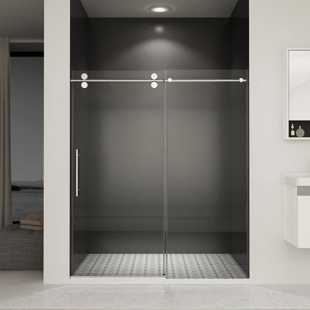 Boosicavelly 56-60 in. W x 76 in. H Sliding Frameless Shower Door in Chrome Finish with Clear Tempered Glass
