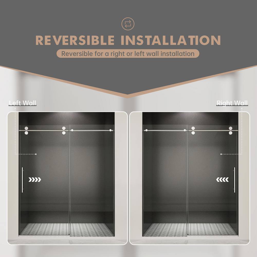 Boosicavelly 56-60 in. W x 76 in. H Sliding Frameless Shower Door in Chrome Finish with Clear Tempered Glass