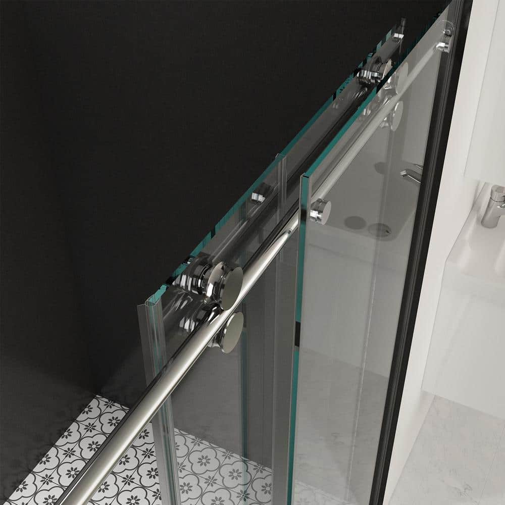 Boosicavelly 56-60 in. W x 76 in. H Sliding Frameless Shower Door in Chrome Finish with Clear Tempered Glass
