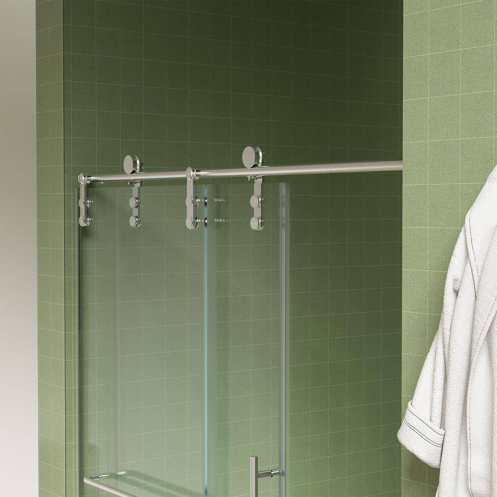 Boosicavelly 60 in. W x 71 in. H Double Sliding Frameless Shower Door in Brushed Nickel Finish with Clear Glass