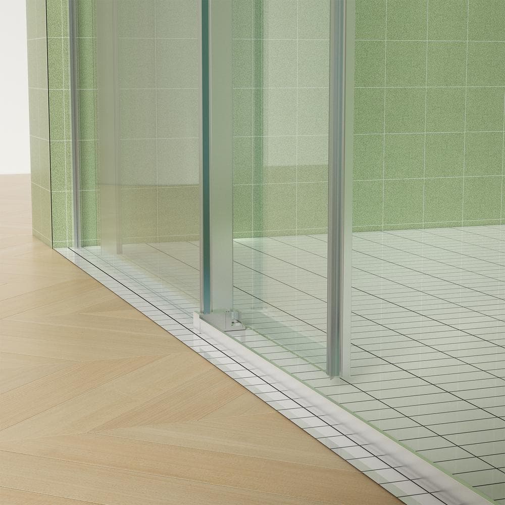 Boosicavelly 60 in. W x 77 in. H Double Sliding Frameless Shower Door in Brushed Nickel Finish with Clear Glass