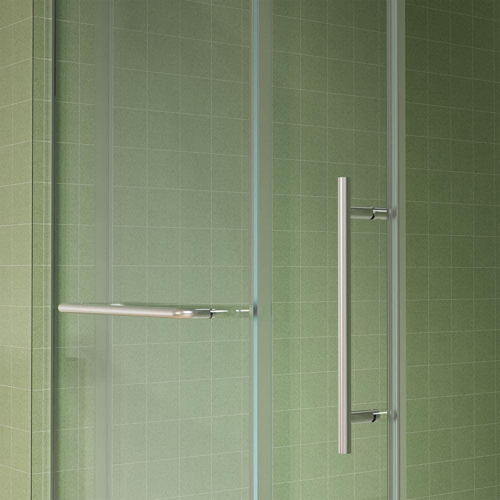 Boosicavelly 60 in. W x 77 in. H Double Sliding Frameless Shower Door in Brushed Nickel Finish with Clear Glass