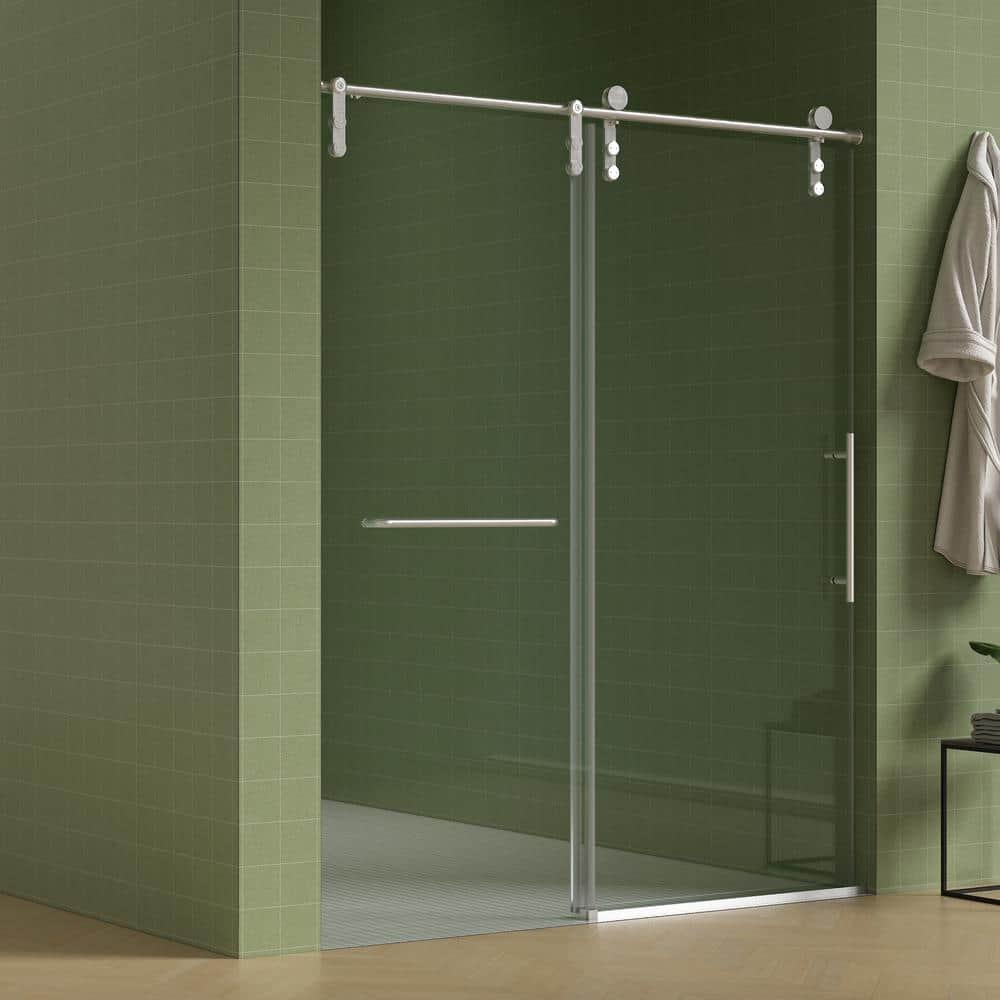 Boosicavelly 60 in. W x 77 in. H Double Sliding Frameless Shower Door in Brushed Nickel Finish with Clear Glass