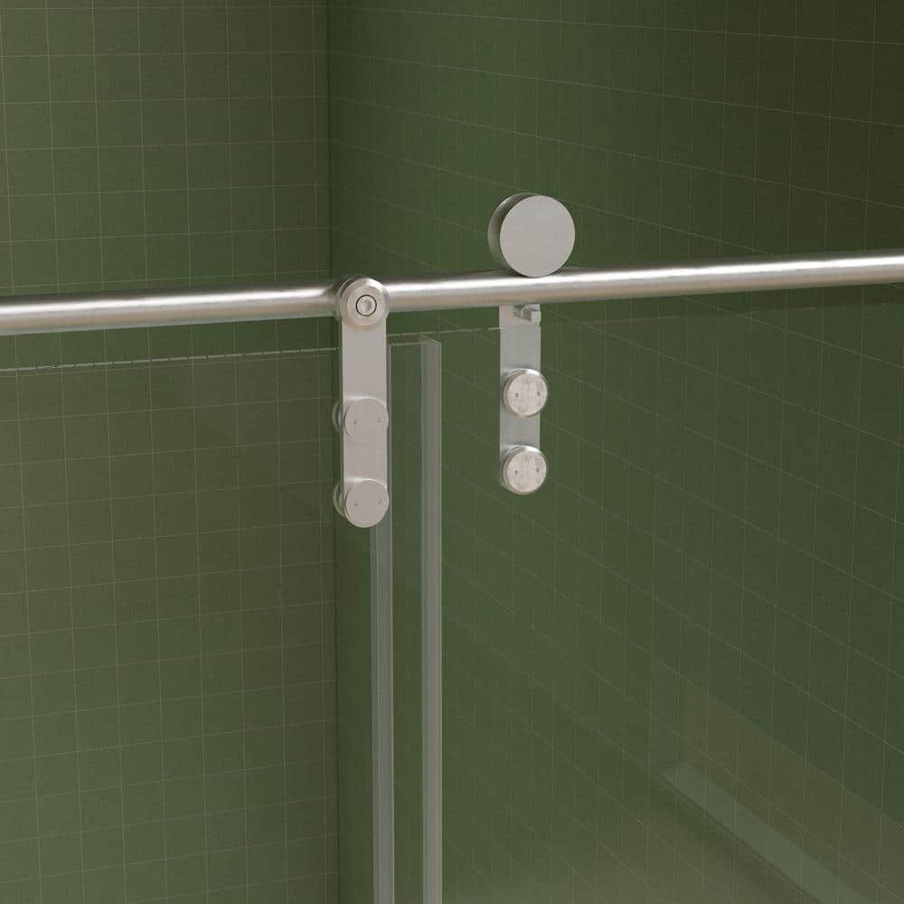 Boosicavelly 60 in. W x 77 in. H Double Sliding Frameless Shower Door in Brushed Nickel Finish with Clear Glass
