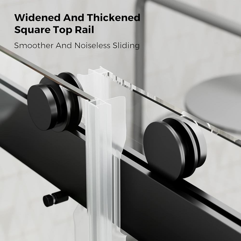 Boosicavelly 48 in. W x 76 in. H Double Sliding Frameless Shower Door in Matte Black Finish with Tempered Glass