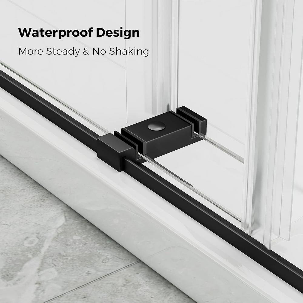 Boosicavelly 48 in. W x 76 in. H Double Sliding Frameless Shower Door in Matte Black Finish with Tempered Glass