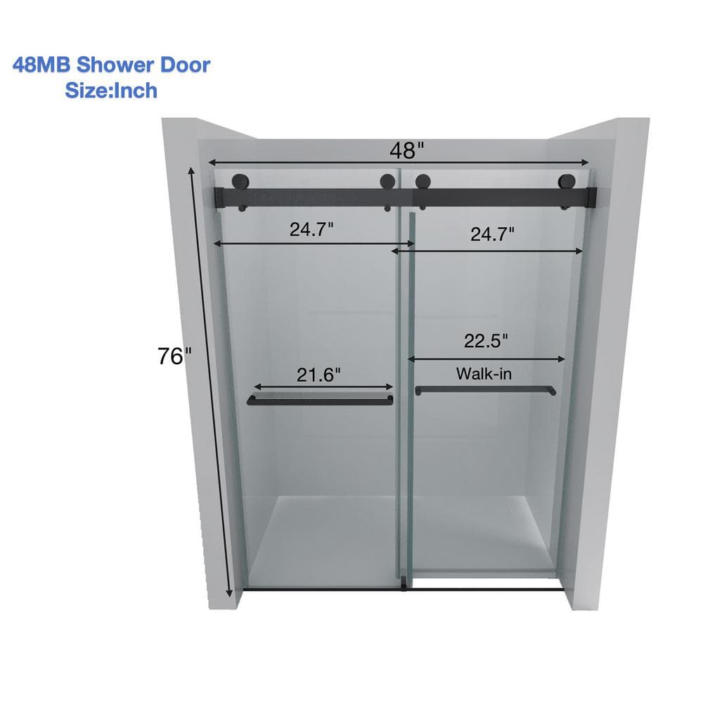 Boosicavelly 48 in. W x 76 in. H Double Sliding Frameless Shower Door in Matte Black Finish with Tempered Glass