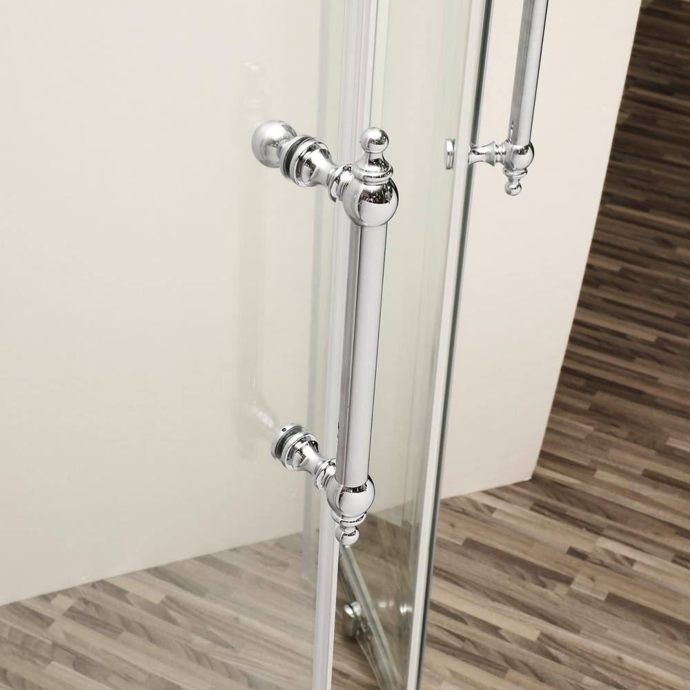 Boosicavelly Double Sliding Semi Frameless Corner Shower Enclosure in Chrome Finish 36 in. W x 72 in. H