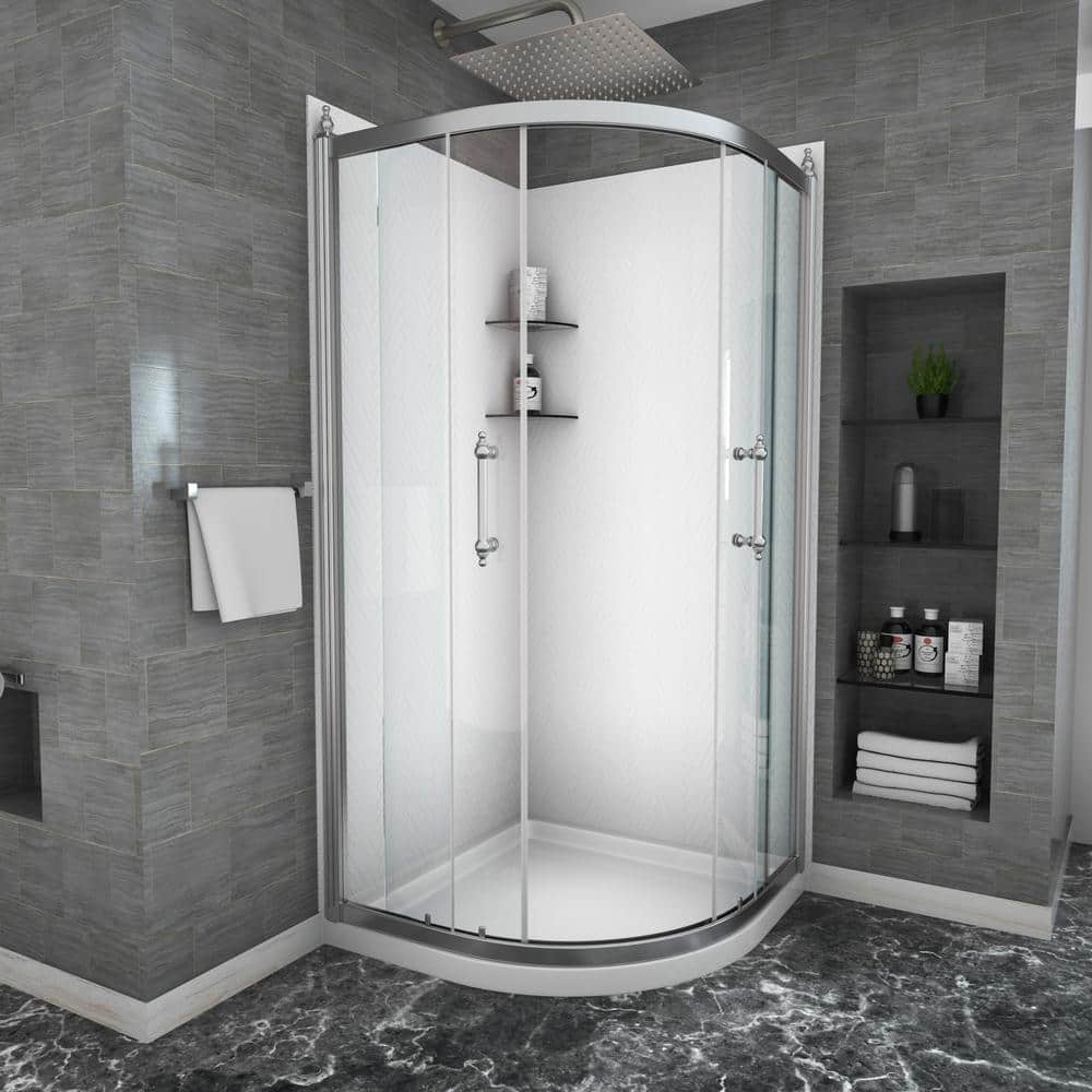 Boosicavelly Double Sliding Semi Frameless Corner Shower Enclosure in Chrome Finish 36 in. W x 72 in. H