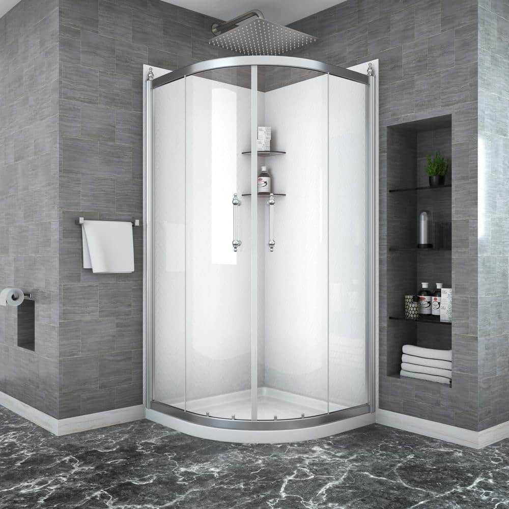 Boosicavelly Double Sliding Semi Frameless Corner Shower Enclosure in Chrome Finish 36 in. W x 72 in. H