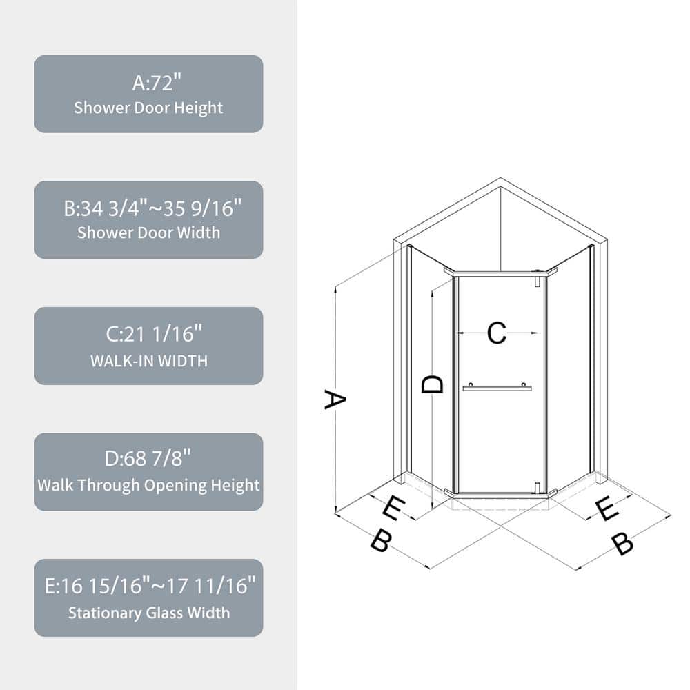 Boosicavelly 35 in. W x 72 in. H Neo Angle Pivot Semi Frameless Corner Shower Enclosure in Matte Black Finish