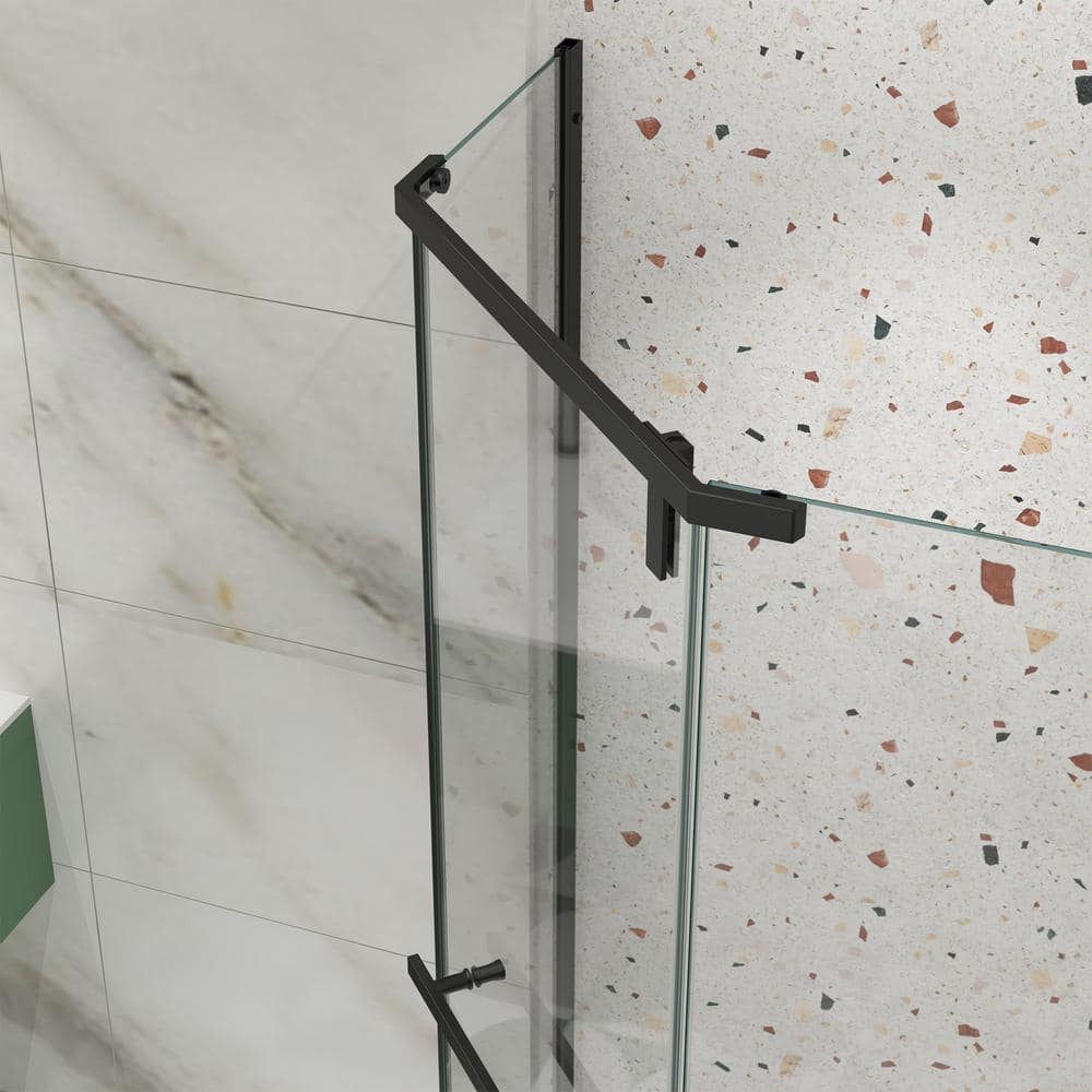 Boosicavelly 35 in. W x 72 in. H Neo Angle Pivot Semi Frameless Corner Shower Enclosure in Matte Black Finish