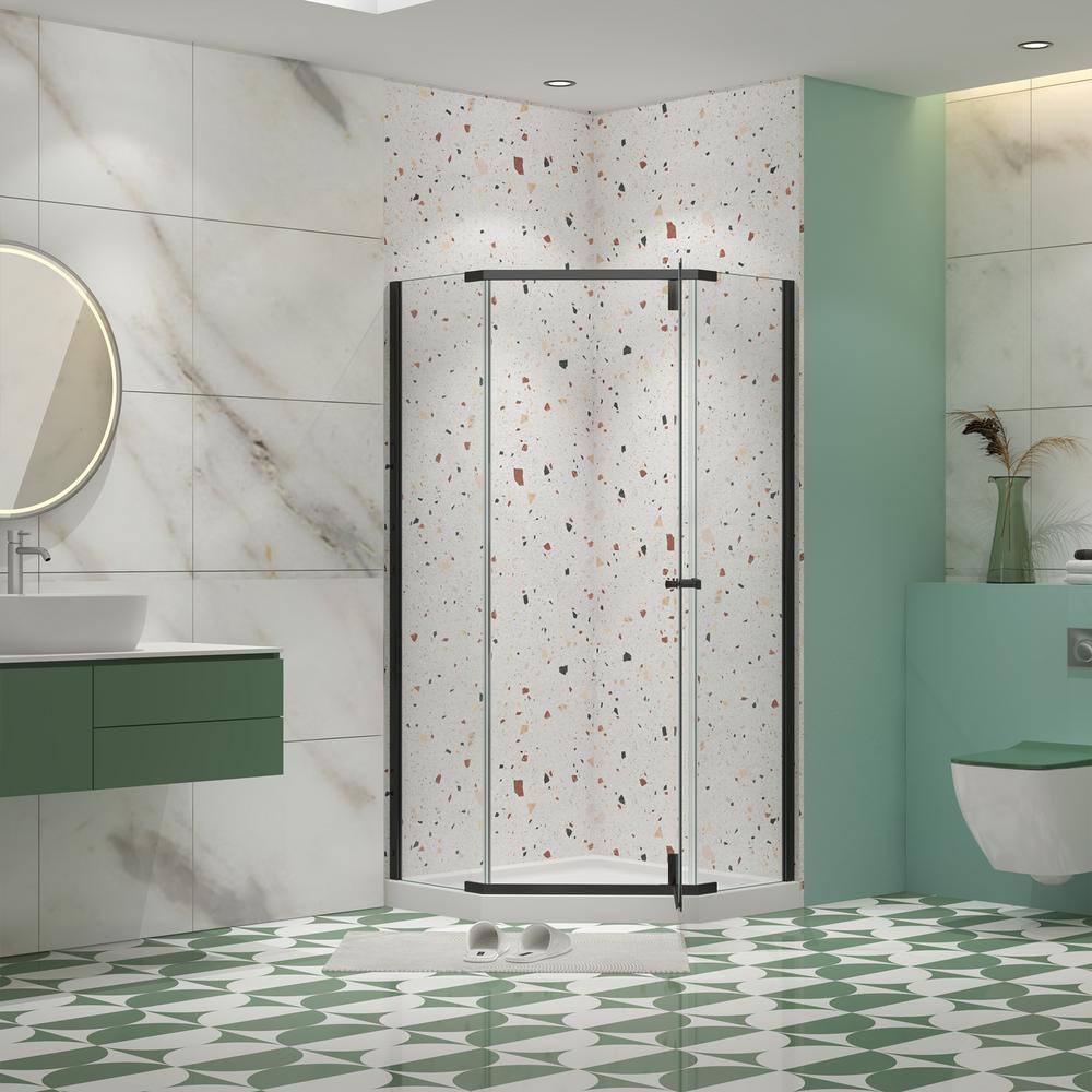 Boosicavelly 35 in. W x 72 in. H Neo Angle Pivot Semi Frameless Corner Shower Enclosure in Matte Black Finish