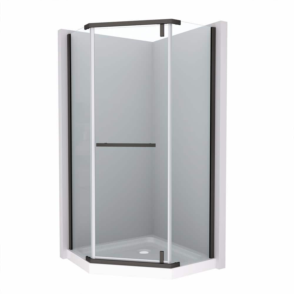 Boosicavelly 35 in. W x 72 in. H Neo Angle Pivot Semi Frameless Corner Shower Enclosure in Matte Black Finish