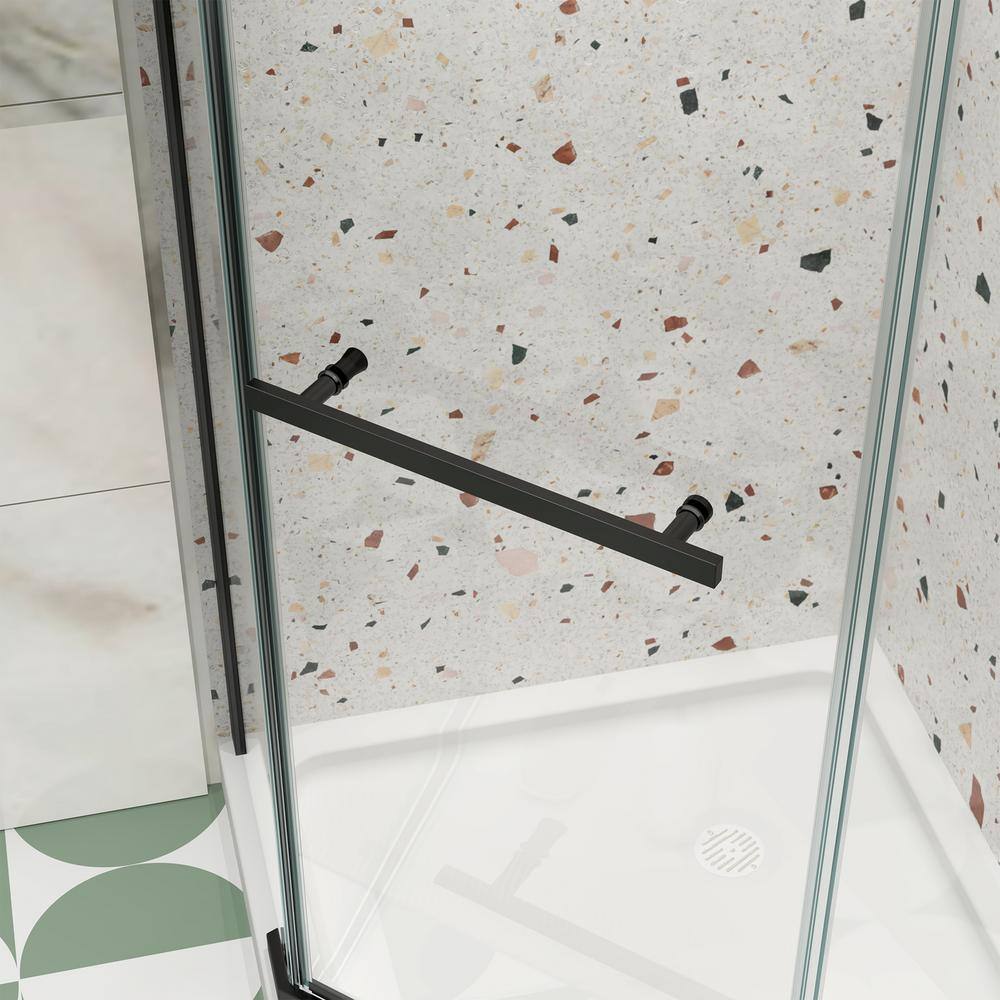 Boosicavelly 35 in. W x 72 in. H Neo Angle Pivot Semi Frameless Corner Shower Enclosure in Matte Black Finish