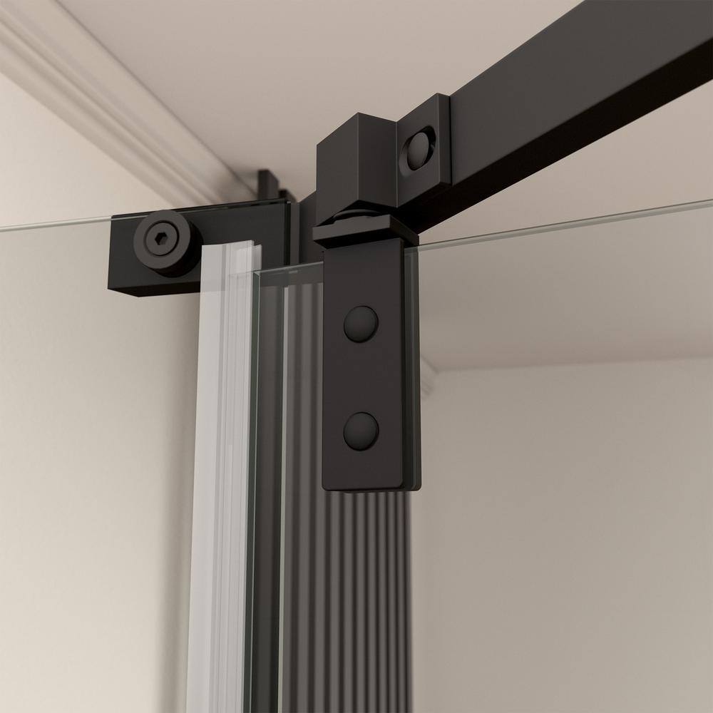 Boosicavelly 35 in. W x 72 in. H Neo Angle Pivot Semi Frameless Corner Shower Enclosure in Matte Black Finish